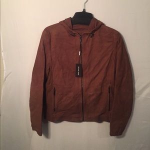Micheal Kors Hooded Perforated-suede jacket cognac
